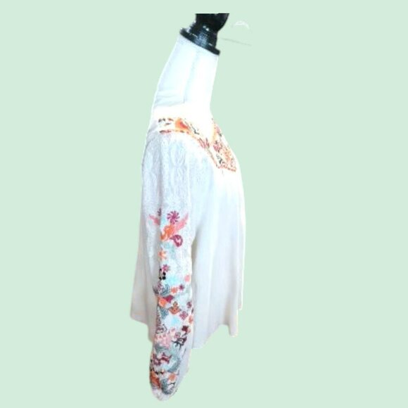 Soft Surroundings White Long Sleeve Embroidered Colorful Southwest Style… - Picture 3 of 5
